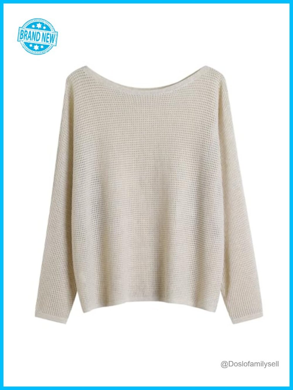 Open Knit Boat Neck Batwing Sleeve Pullover Sweater Women